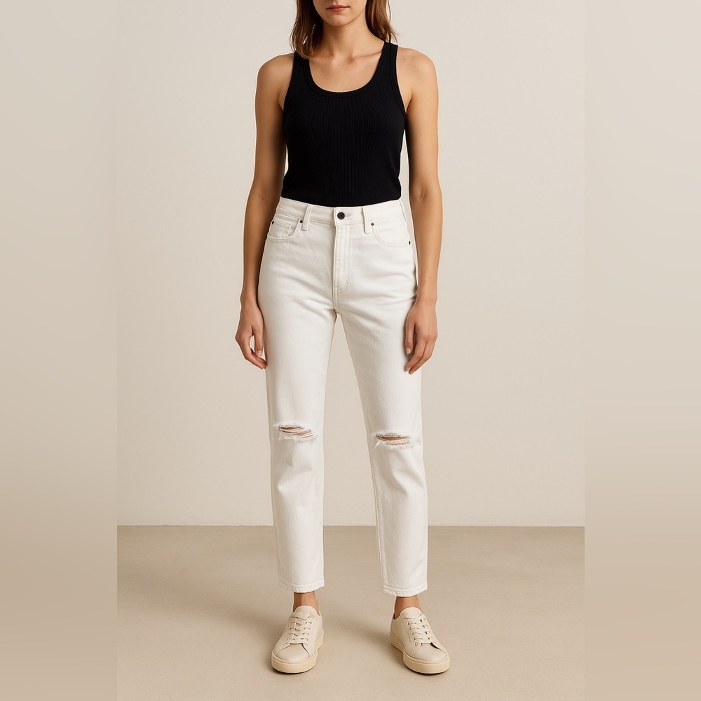 Pistola Mason Slim Boyfriend Jeans Women’s 27 White Distressed Mid Rise 29x27